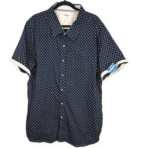 NWT - Craft + Flow Voyage Men's Navy Blue Palm Tree Print Button Down - Sz 2XL